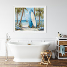 Tropical Surfboard Coastal Wall Art Print