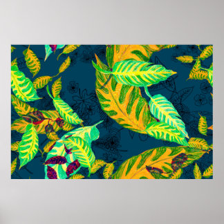 Poster Tropical Tie Dye Blue Gouache. Motif tropical. G