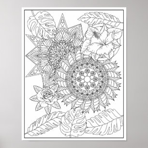 Poster Tropical Tribal Intricable Mandala Coloration Adul