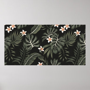 Poster Tropical vintage plumeria flower, strelitzia, palm