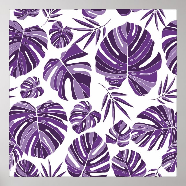 Poster Tropical violet monstera leaves seamless pattern w (Devant)