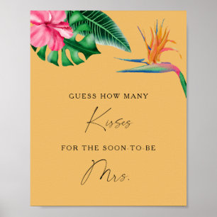 Poster Tropicals - Combien de baisers jeu de baby shower