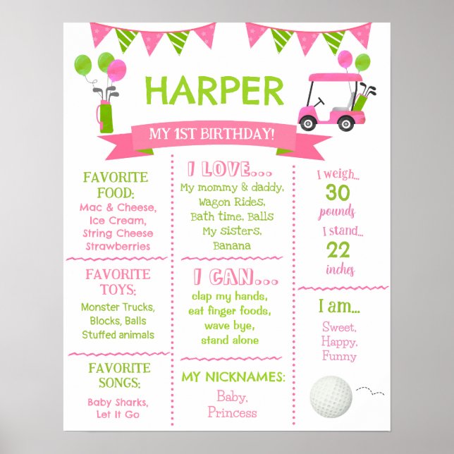 Poster Trou de golf en un anniversaire Jalon panneau (Devant)