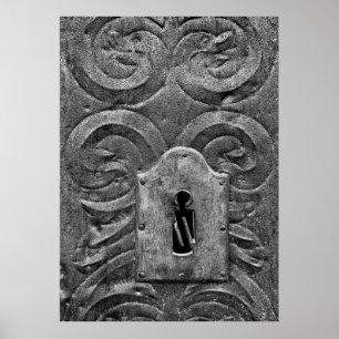 Poster Trou de serrure dans une porte métallique médiéval