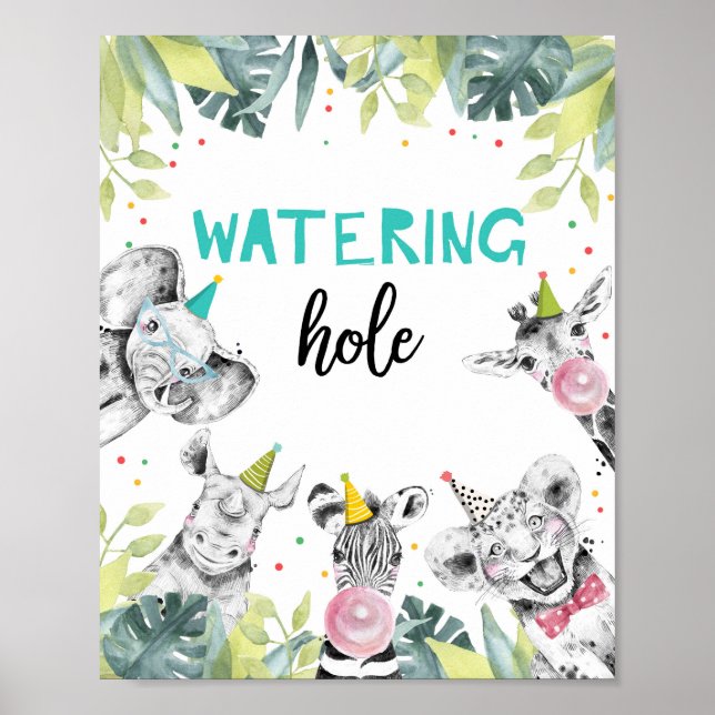 Poster Trou d'eau Animaux sauvages Garçon Anniversaire Pa (Devant)