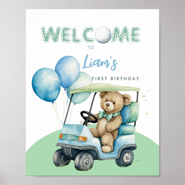 Poster Trou En Un Garçon De Golf Premier Anniversaire Bie (Devant)