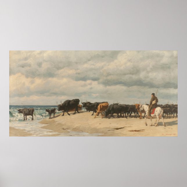 Poster Troupeau de bétail près de la mer (par Eugène Burn (Devant)
