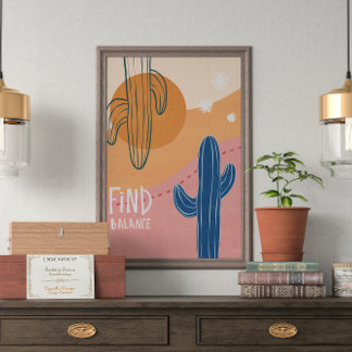 Poster Trouver équilibre Cactus minimaliste