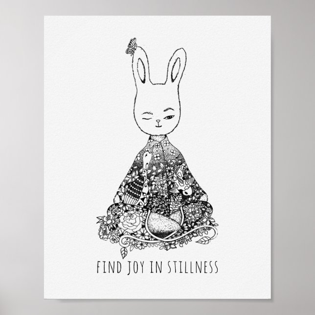 Poster Trouvez la joie dans la douceur lapin lapin médita (Devant)