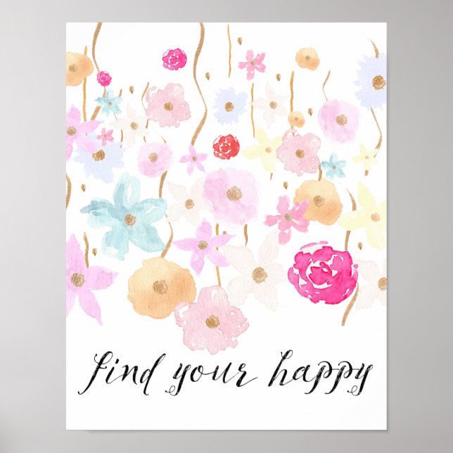 Poster Trouvez vos fleurs d'aquarelle joyeuses (Devant)