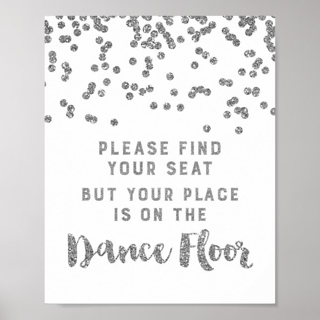 Poster Trouvez votre siège Mariage Signer Argent Confetti (Devant)
