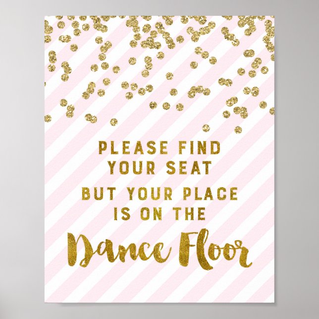 Poster Trouvez votre siège Mariage Signer Pink Gold Strip (Devant)