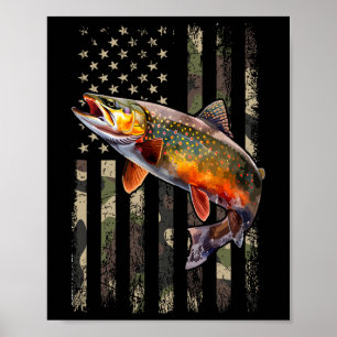 Poster Truite Brune Tachetée Drapeau Américain Pêche