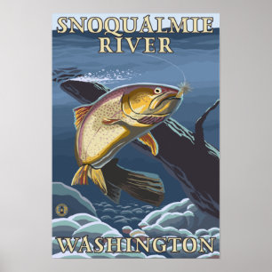 Poster Truite pêchant la section transversale - rivière