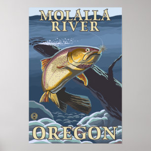 Poster Truite pêchant la section transversale - rivière