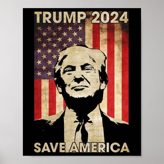 Poster Trump 2024 Sauvez l'Amérique Amérique - Drapeau Él (Devant)