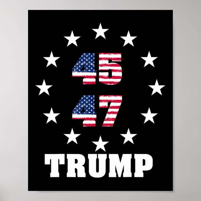 Poster Trump 45 47 Président Usa Drapeau 2024 2025 Gagnan (Devant)
