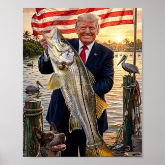 Poster Trump tenant un snook — Art de pêche patriotique