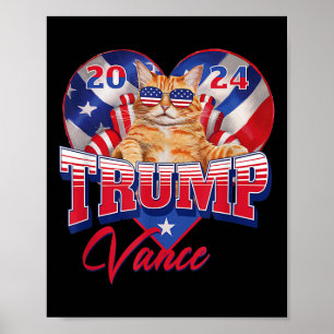 Poster Trump Vance 2024 Cat Heart Président politique amé