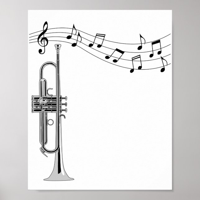 Poster Trumpet musicien avec notes musicales (Devant)