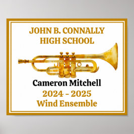 Poster Trumpet Player High School Band Gold Personalized