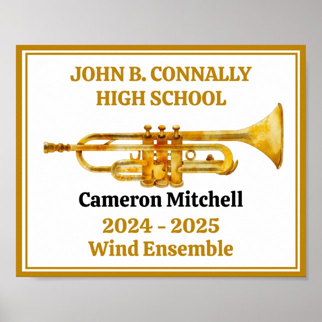 Poster Trumpet Player High School Band Gold Personalized (Devant)