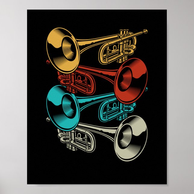 Poster Trumpet Retro Instruments de musique (Devant)