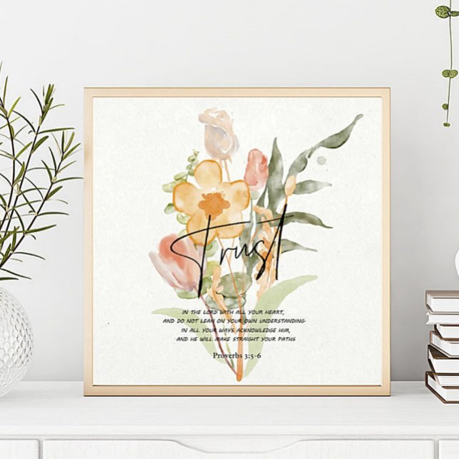 Poster Trust-Proverbs 3:5-6 Orange floral (Créateur téléchargé)