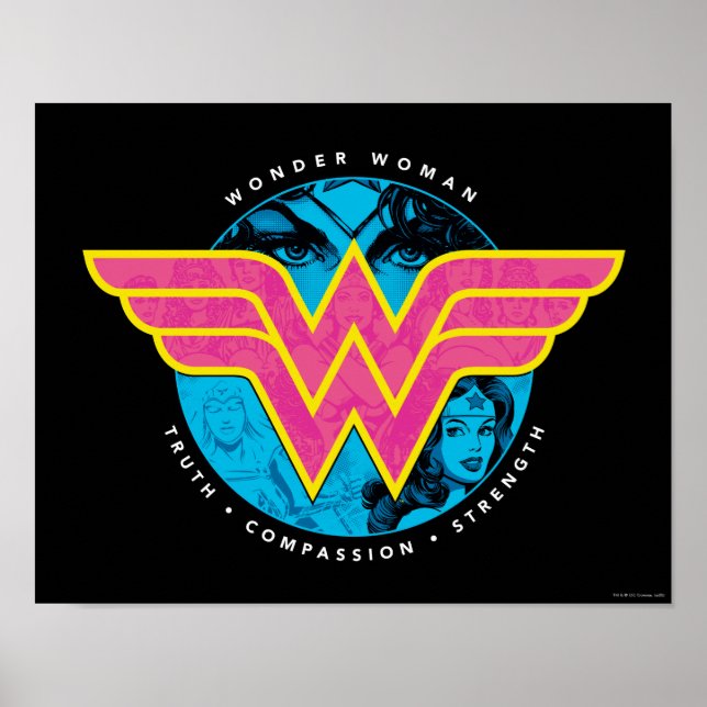 Poster Truth Compassion Strength Comic Wonder Woman Logo (Devant)