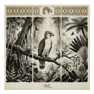 Poster Tryptique mural d'art sur l'aigle des Philippines