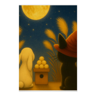 Poster tsukimi, moon viewing, japanese autumn, mid autumn