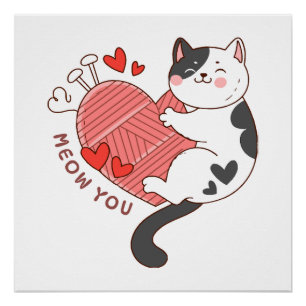 Poster Tu miaule mignon chat Saint-Valentin