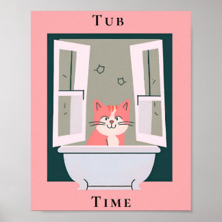 Poster Tub Time avec Kitty Bathroom Art