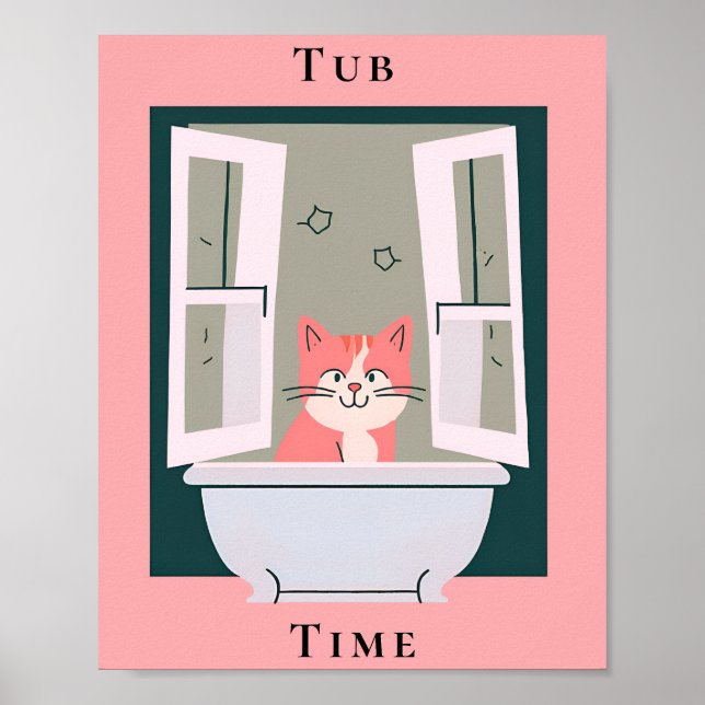 Poster Tub Time avec Kitty Bathroom Art (Devant)