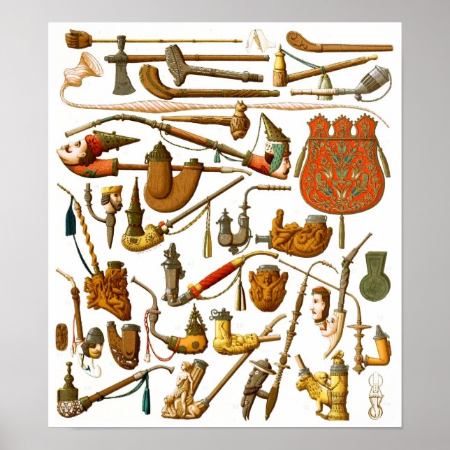 Poster Tubes fumants européens, coques et ustensiles (Devant)