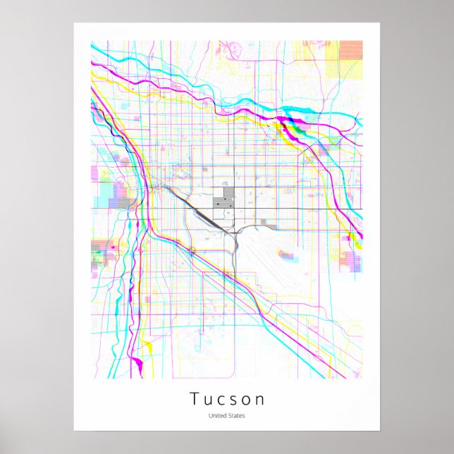 Poster Tucson Arizona Simple Blanc Abstrait Carte (Devant)