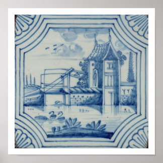 Poster Tuile de Delft montrant un pont-levis au-dessus d'