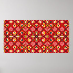 Poster tuile en majolique italienne. Broderie avec fleurs