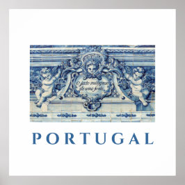 Poster Tuiles murales portugaises bleues et blanches avec