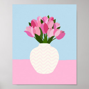 Poster Tulip Arrangement Vase Floral Rose Et Bleu