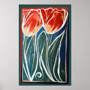 Poster Tulip Artwork printemps tulipe bleu et rouge