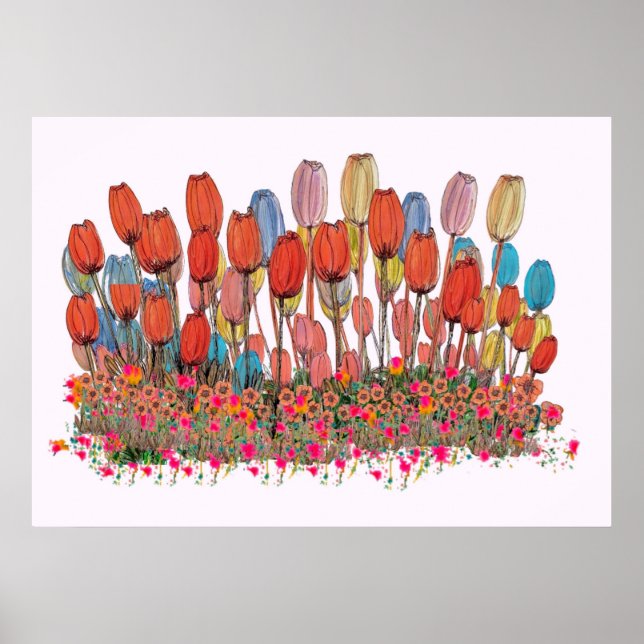 Poster Tulip Garden Art botanique Imprimer (Devant)