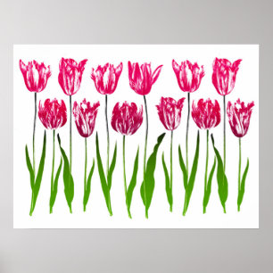 Poster Tulip Garden Imprimer en rose et vert Fuchsia
