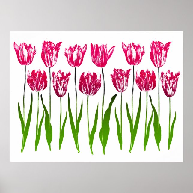 Poster Tulip Garden Imprimer en rose et vert Fuchsia (Devant)