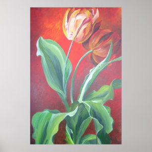 Poster Tulipes artistiques rouges et jaunes