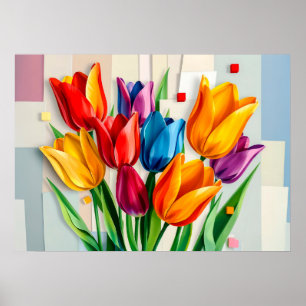Poster Tulipes colorées dans le style Abstrait moderne
