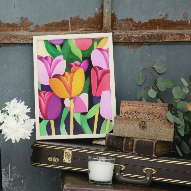 Poster Tulipes colorées multicolores Art Abstrait (Créateur téléchargé)