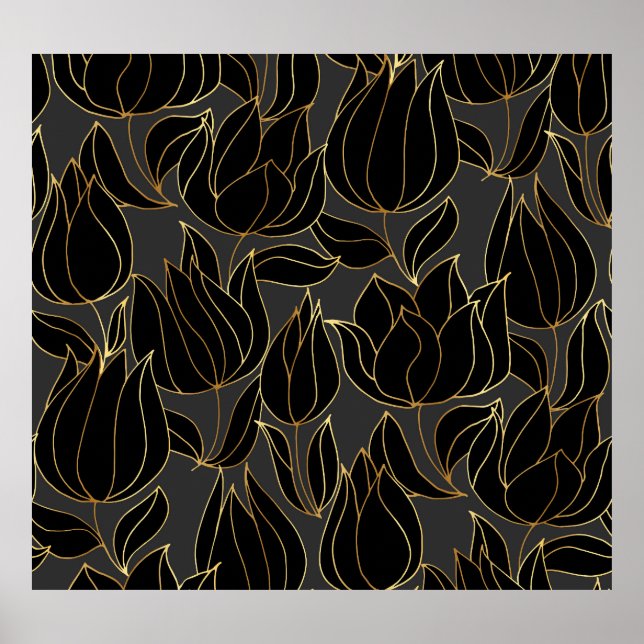 Poster Tulipes d'or noir : modèle floral de luxe (Devant)