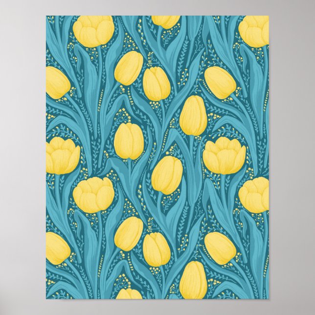 Poster Tulipes en bleu et jaune (Devant)