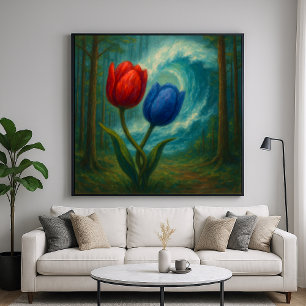 Poster Tulipes enchevêtrées - Art Floral De Style Peintre
